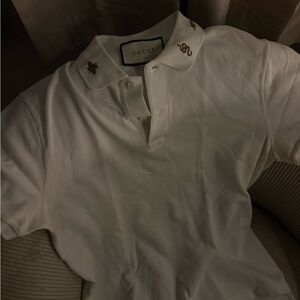 Gucci White Polo with Embroidered Accents